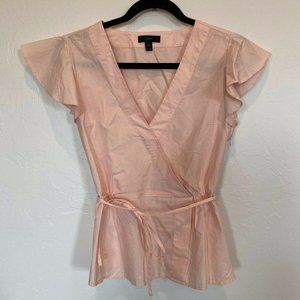 J. Crew Blush Pink V-Neck Cap Ruffle Slv Blouse 00